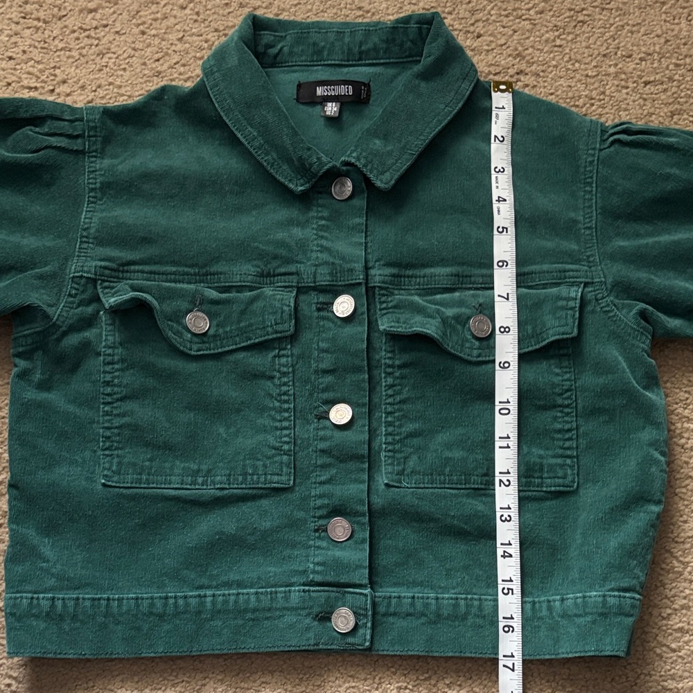 Missguided Forest Green Cropped Corduroy Button Up Jacket Size 2 - Picture 6 of 7